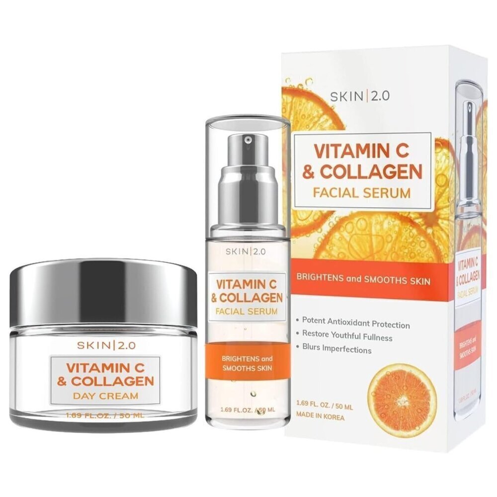 Vitamin C & Collagen Serum & Day Cream Set - Anti-Aging, Dark Spot Remover & Bri